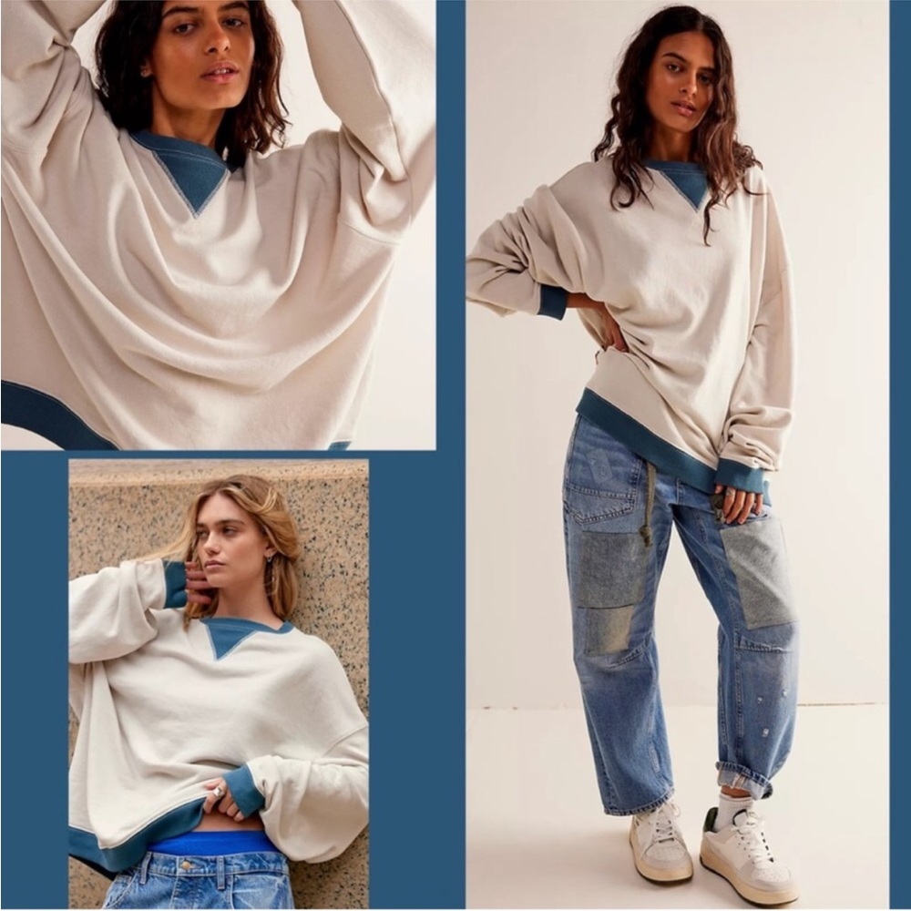 NWOT Free People Classic Crew Colorblock Sweatshirt